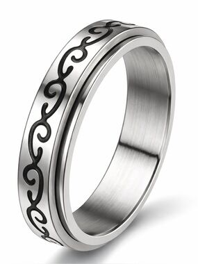 Stainless Steel Tribal Wave Spinner Ring Anxiety Fidget Band Unisex